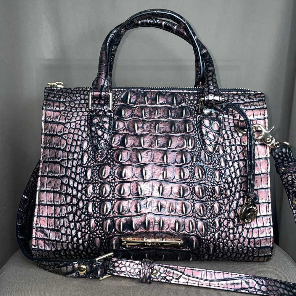 Brahmin Finley Carryall “Marissa” Plum Melbourne Croc Embossed Satchel 🖤